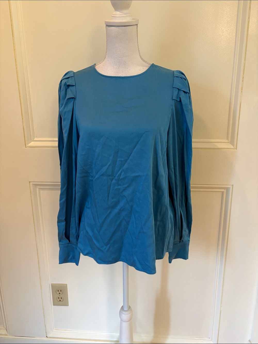 & Other Stories Teal Blue Puff-Sleeve Blouse